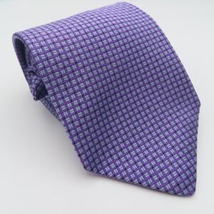 Barbara Blank Tie Purple Blue Checked 3.75" Wide 56" Long USA Silk